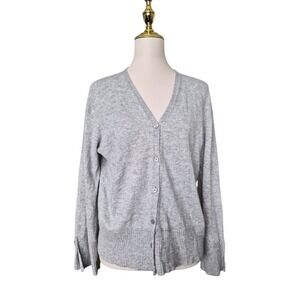 Bianco & Blu Made in Italy Cashmere Silk Wool Blend Cardigan Gray Button Front L